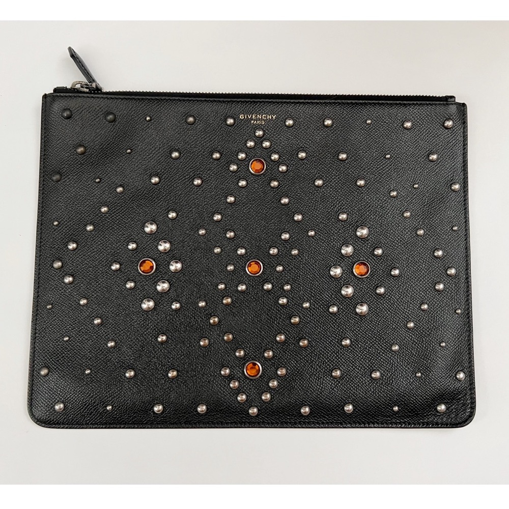 GIVENCHY Black Leather Clutch/Pouch/Document Holder with Studs